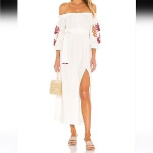 Revolve Poly Dress in Tulum White & Mix Red Embroideries